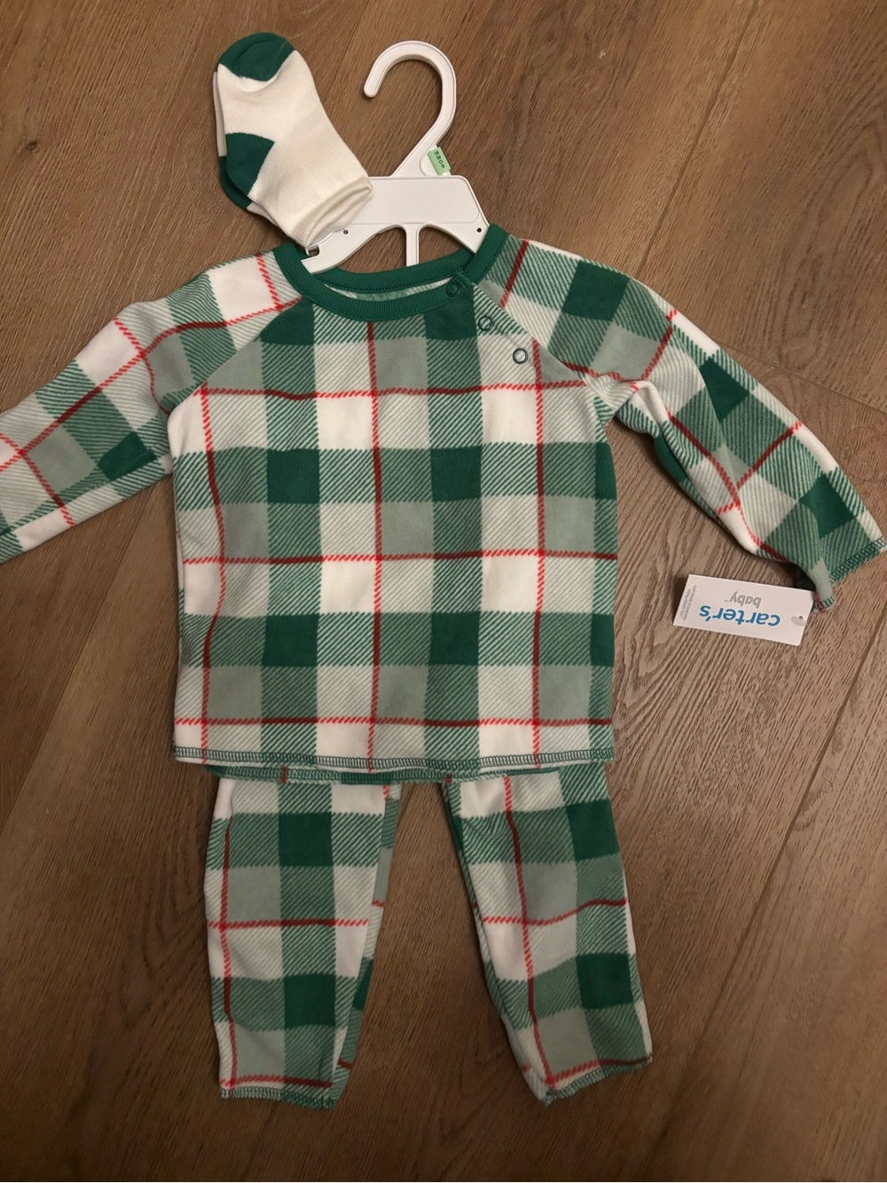 Carter's Green & White Plaid Baby Pajama Set, 18 Months